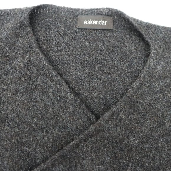 Eskandar Merino Wool Blend Poncho Crossover Sweater Charcoal Gray Handloomed XL - Picture 5 of 9